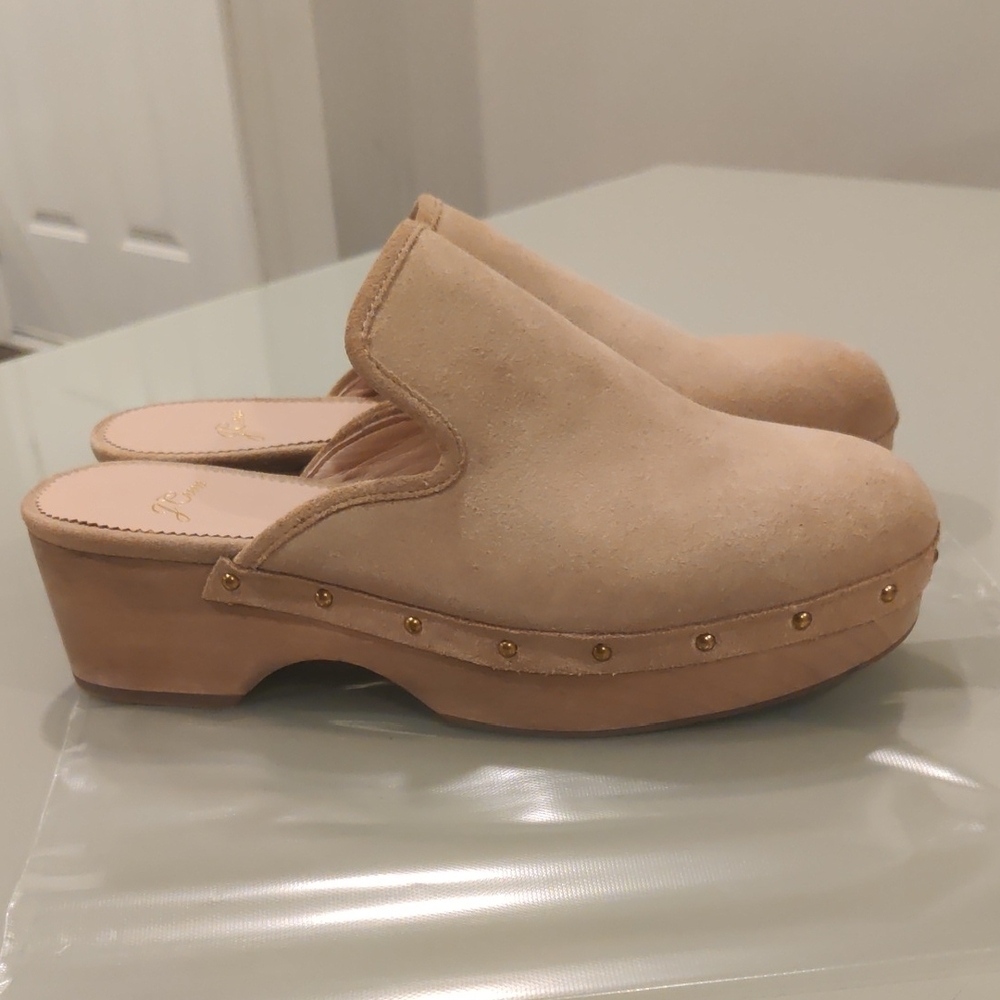 J. Crew Beige Suede Mules with Gold Studs Size 7 - Picture 3 of 11